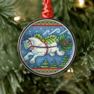 NIEDLICH FLYING CHRISTMAS PONY PULLING PINECONE SC ORNAMENT AUS METALL