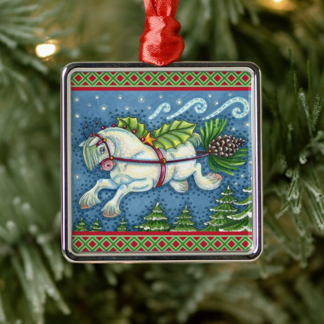 NIEDLICH FLYING CHRISTMAS PONY PULLING PINECONE SC ORNAMENT AUS METALL (Baum)