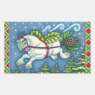 NIEDLICH FLYING CHRISTMAS PONY PULLING PINECONE SC RECHTECKIGER AUFKLEBER