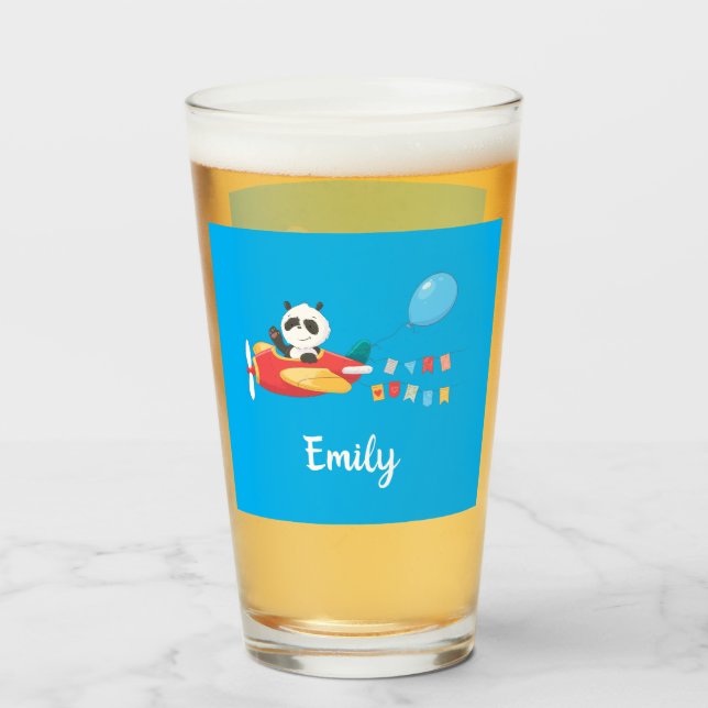 Niedlich Flying Panda Personalisiert Glas (Rückseite (gefüllt))