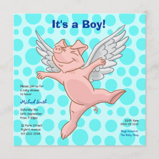 Niedlich Flying Pig Baby Dusche Party Einladung