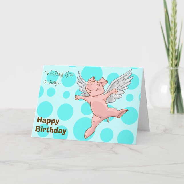 Niedlich Flying Pig Geburtstagskarte Karte (Vorderseite)