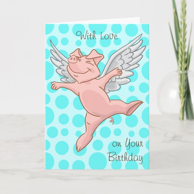 Niedlich Flying Pig Geburtstagskarte Karte (Vorderseite)