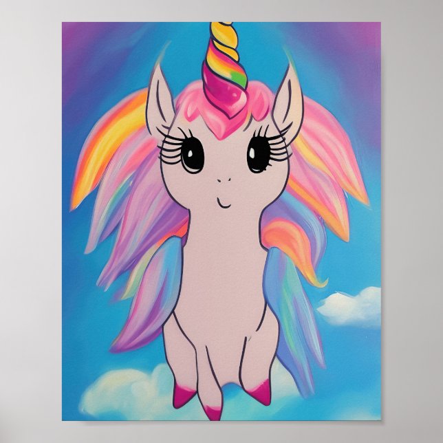 Niedlich Flying Unicorn Kawaii Malerei Poster (Vorne)