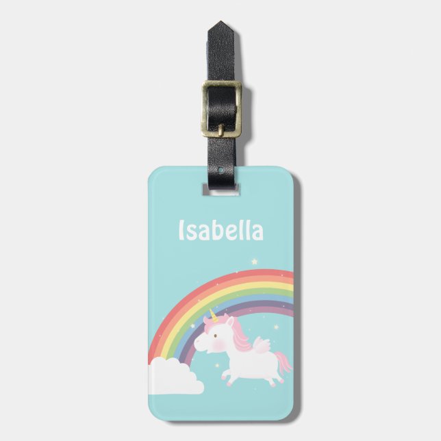 Niedlich Flying Unicorn Rainbow Girls Name Gepäckm Gepäckanhänger (Vorderseite vertikal)