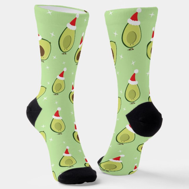 Niedlich Food Weihnachtsmannmütze Avocado Weihnach Socken (Gewinkelt)