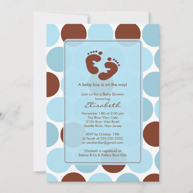 Niedlich Footprint Boy Baby Shower Einladung (Vorderseite)