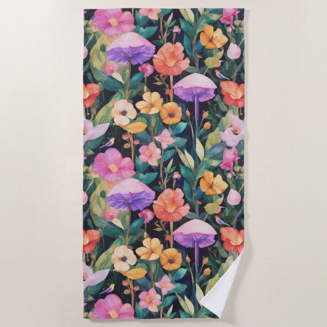 Niedlich Forest Blume Mushroom Cottage-Muster Strandtuch (Vorderseite)