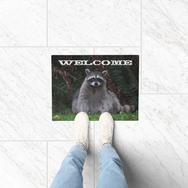 Niedlich Forest Raccoon Foto Willkommen Fußmatte (Indoor)