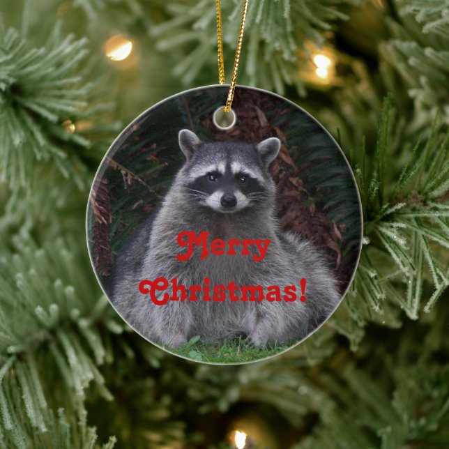 Niedlich Forest Raccoon Weihnachten Keramik Ornament (Baum)