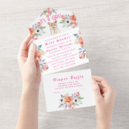 Niedlich Fox Animal Blume Es ist eine Girl Baby Du All In One Einladung