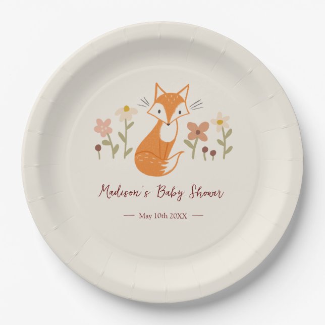 Niedlich Fox Babyduschplatte Pappteller (Vorderseite)