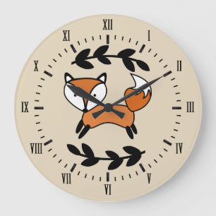Niedlich Fox & Black Laurels Große Wanduhr