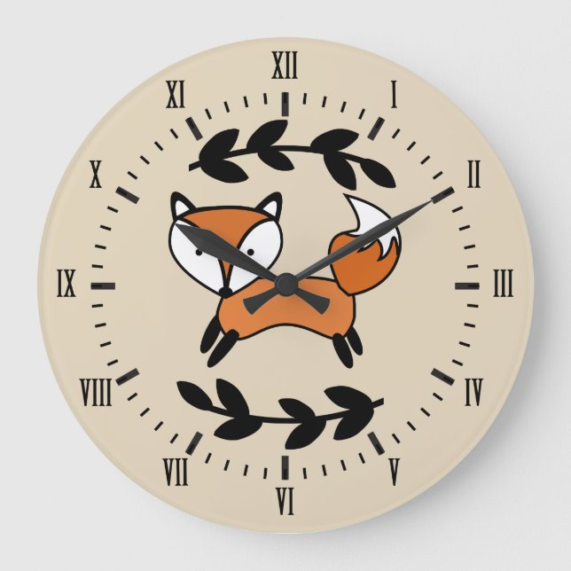 Niedlich Fox & Black Laurels Große Wanduhr (Vorderseite)