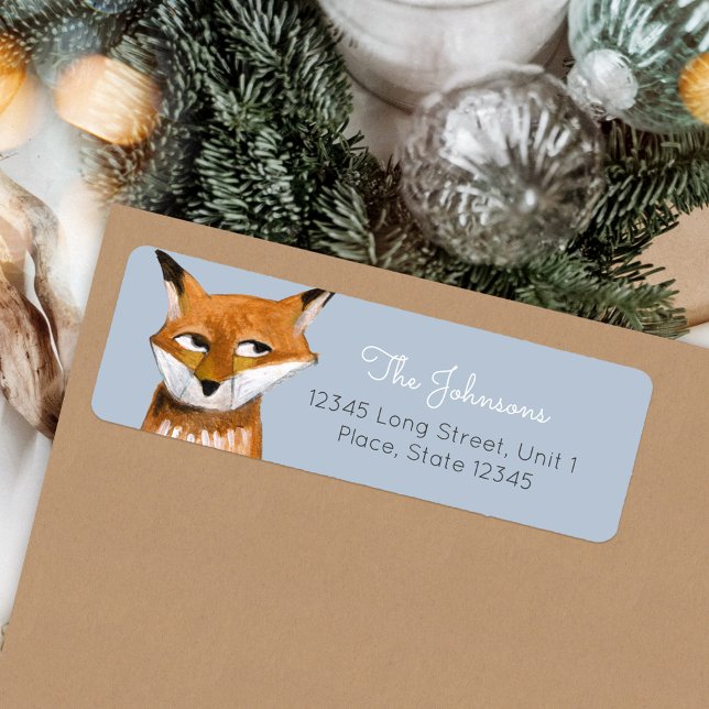 Niedlich Fox Blue Holiday Weihnachten (Christmas Holiday Woodland Animal Fox address label)