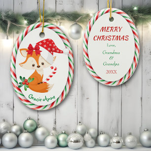 Niedlich Fox Candy Cane Frame Keramik Ornament