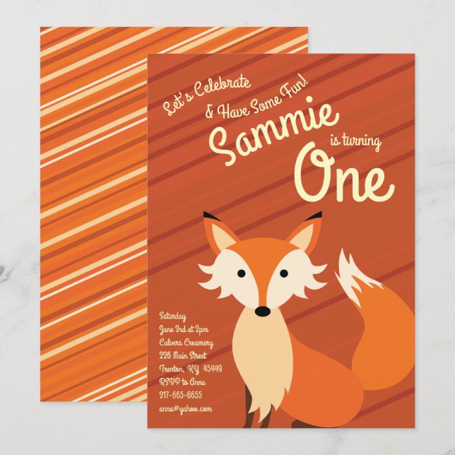 Niedlich Fox Colorful Einladungen zum 1. Geburtsta (Vorne/Hinten)
