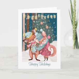 Niedlich Fox Couple Happy Holidays Weihnachten