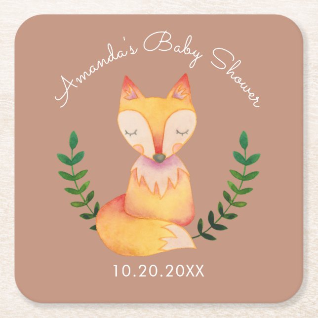 Niedlich Fox Creature Woodland Thema Kinderdusche Rechteckiger Pappuntersetzer (Vorderseite)