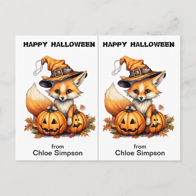 Niedlich Fox Crow School Party Halloween Card Postkarte (Vorderseite)