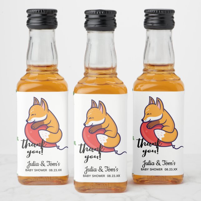 Niedlich Fox Danke, Baby Dusche Mini Alkoholflaschenetikett (Flaschen)