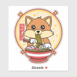 Niedlich Fox Eating Ramen Kawaii Japanisches Leben Aufkleber