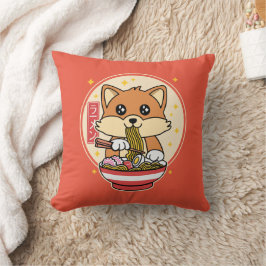 Niedlich Fox Eating Ramen Kawaii Japanisches Leben Kissen
