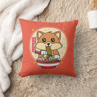 Niedlich Fox Eating Ramen Kawaii Japanisches Leben Kissen