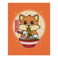 Niedlich Fox Eating Ramen Kawaii Japanisches Leben