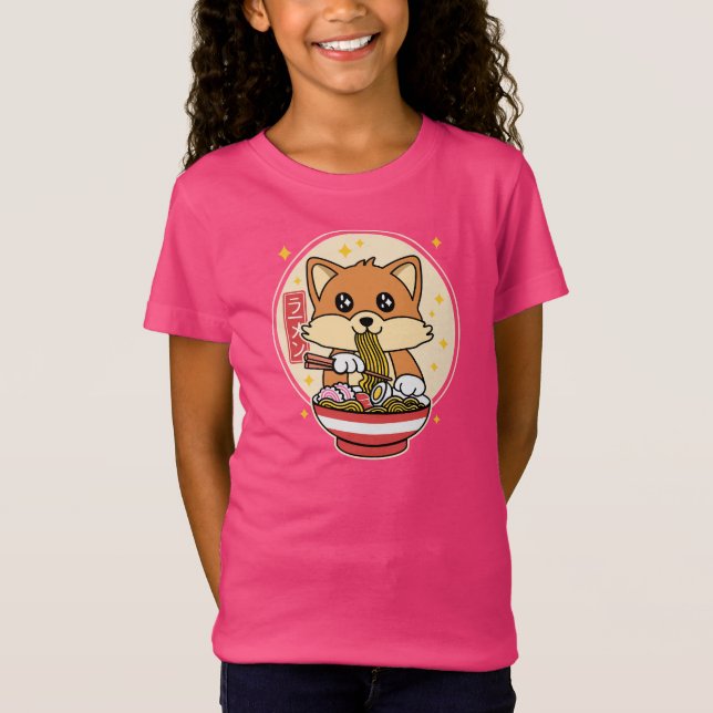 Niedlich Fox Eating Ramen Kawaii Japanisches Leben T-Shirt (Vorderseite)