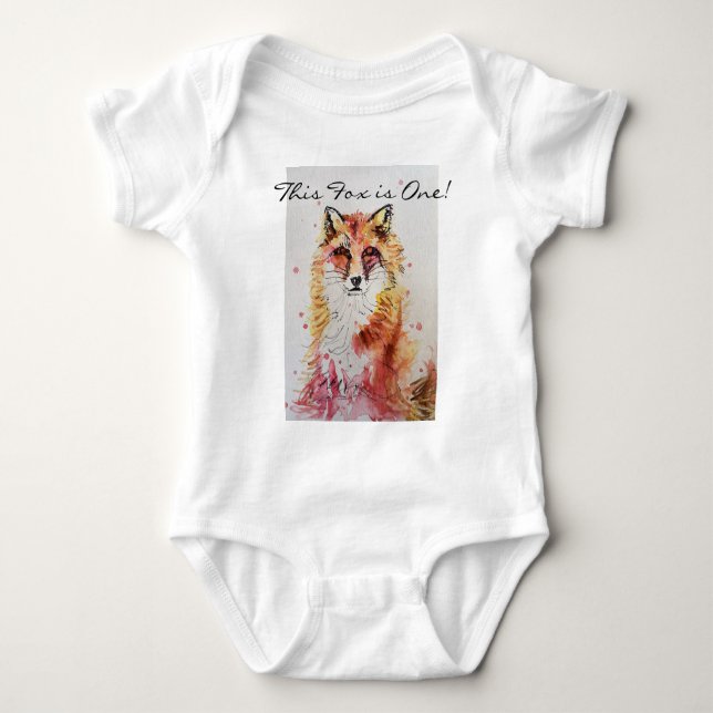 Niedlich Fox Erstgeburtstag Orangenfüchse Aquarell Baby Strampler (Vorderseite)
