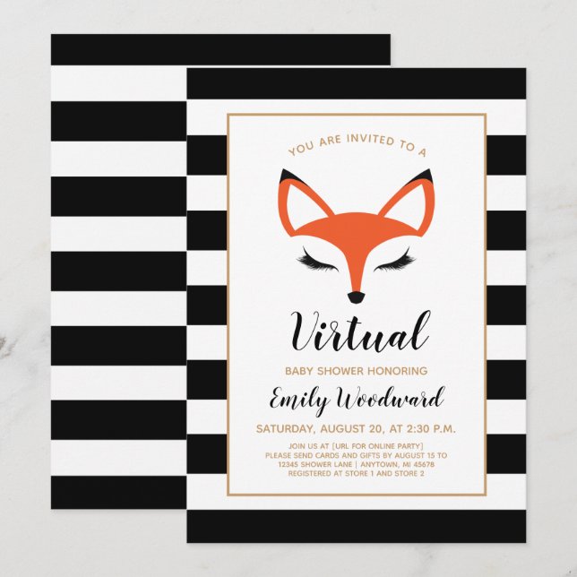 Niedlich Fox Face Virtual Baby Dusche Einladung (Vorne/Hinten)
