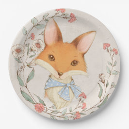 Niedlich Fox Floral Animals Blue Boy Baby Dusche Pappteller