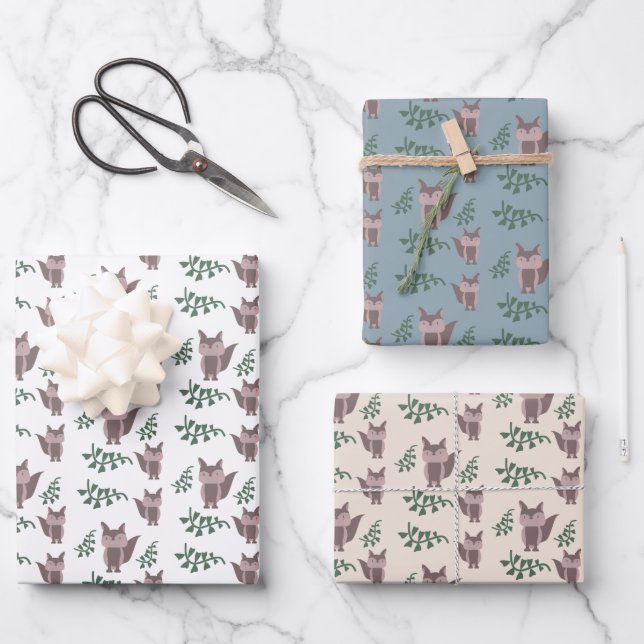 Niedlich Fox Herbst Herbstgrönen Geschenkpapier Set (Vorderseite)