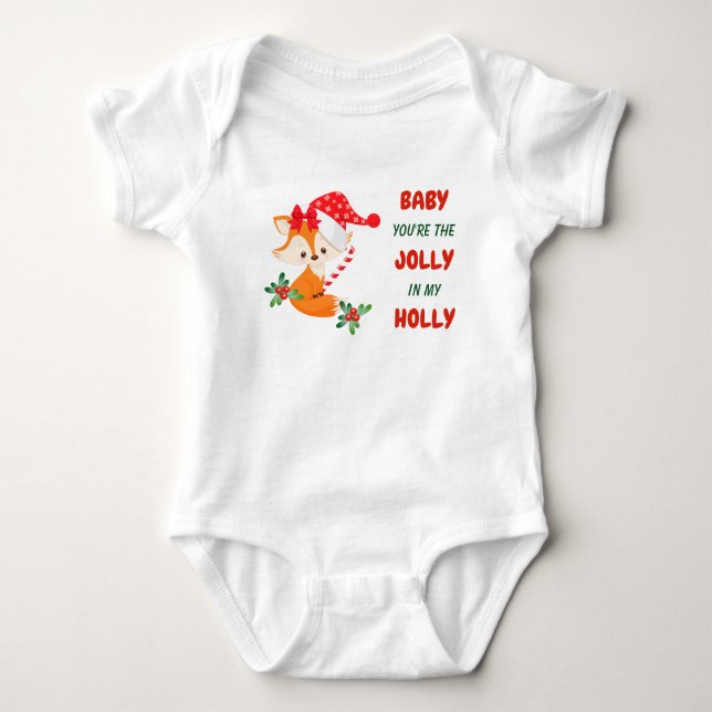 Niedlich Fox Holly Jolly Christmas Baby Bodysuit Baby Strampler (Vorderseite)