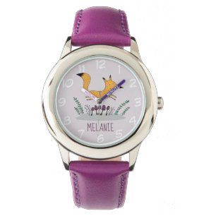 Niedlich Fox Illustration Kids Name Armbanduhr