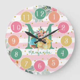 Niedlich Fox Illustration Sweet Monogram Large Clo Große Wanduhr