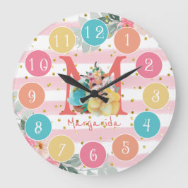 Niedlich Fox Illustration Sweet Monogram Large Clo Große Wanduhr