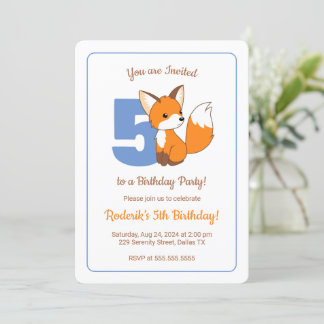 Niedlich Fox Kids 5. Geburtstag Einladung
