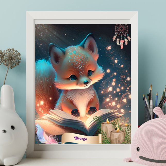 Niedlich Fox liest ein Buch personalisiert Art Kin Poster (Von Creator hochgeladen)