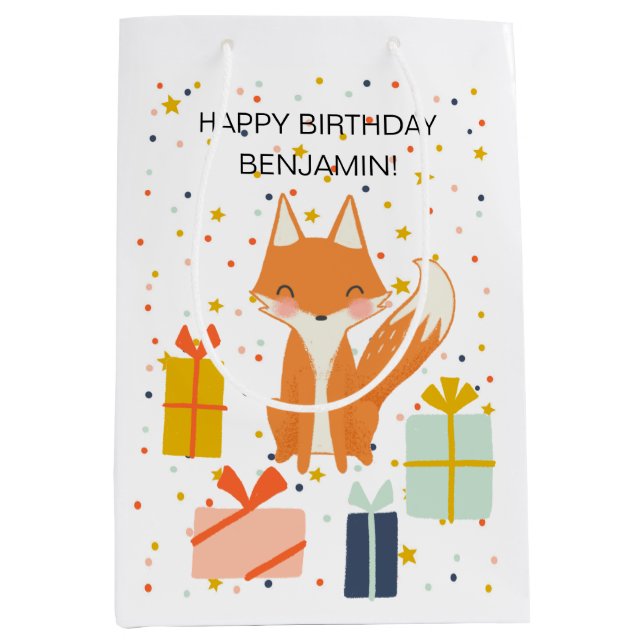 Niedlich Fox Modern Children's Party Geschenktasch Mittlere Geschenktüte (Vorderseite)