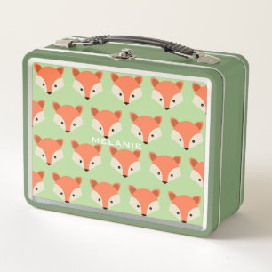 Niedlich Fox-Muster auf Green Personalisiert Metall Brotdose