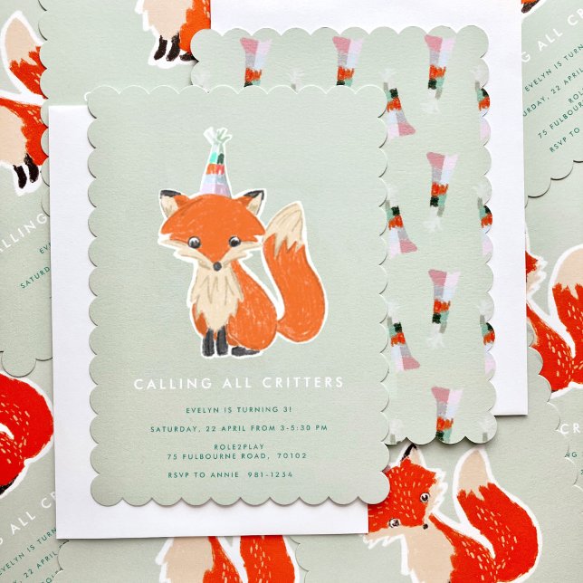 Niedlich Fox Party Hat Woodland Geburtstag Einladung (Fox birthday party invitations)