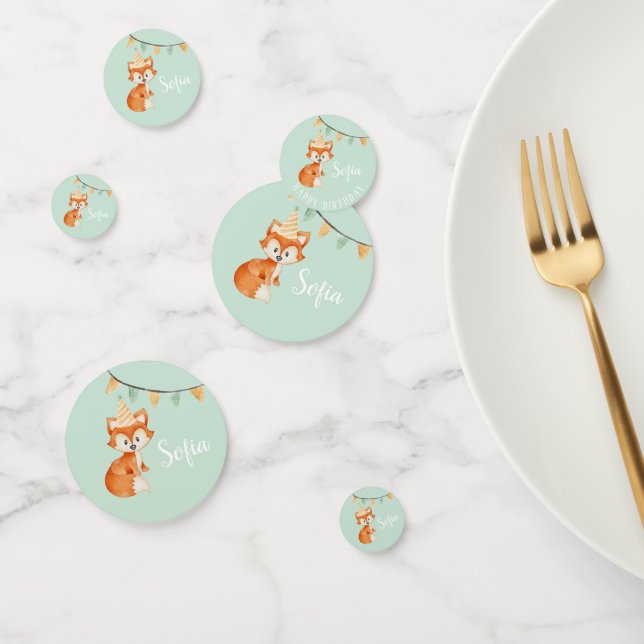 Niedlich Fox Party Woodland Happy Birthday Mint Gr Konfetti (Gruppe)