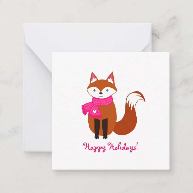 Niedlich Fox Pink Scarf Herzstück Mini Weihnachten Mitteilungskarte (Vorderseite)