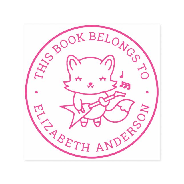 Niedlich Fox Play Gitarre Personalisiert Name Book Permastempel (Design)