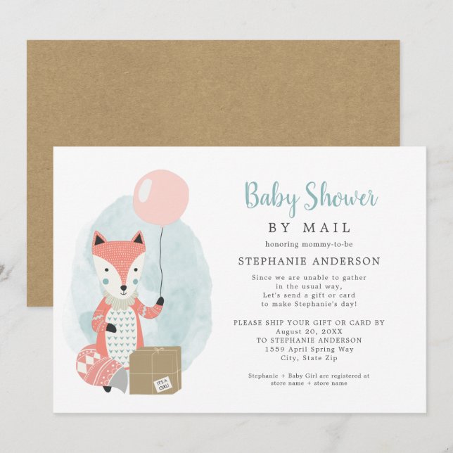 Niedlich Fox Shipping Box Girl Baby Shooter by Mai Einladung (Vorne/Hinten)