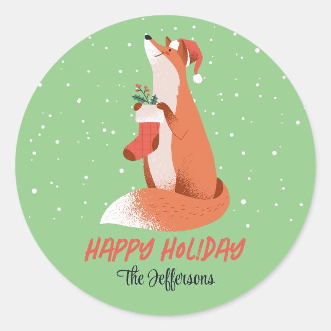Niedlich Fox Snowy Winterurlaub Weihnachtsgeschenk Runder Aufkleber (Vorderseite)
