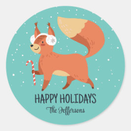 Niedlich Fox Snowy Winterurlaub Weihnachtsgeschenk Runder Aufkleber