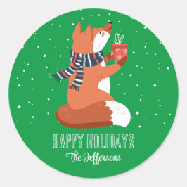 Niedlich Fox Snowy Winterurlaub Weihnachtsgeschenk Runder Aufkleber